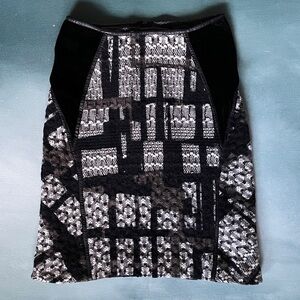 Authentic Bottega Veneta Wool + Velvet Skirt with Leather Trim